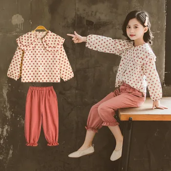 

2020 Girls Clothes Sets Spring Summer Long Sleeve Dot Tops + Pants 2PCS Tracksuit Children Clothing Set Kids Outfit 4 5 6 7 8