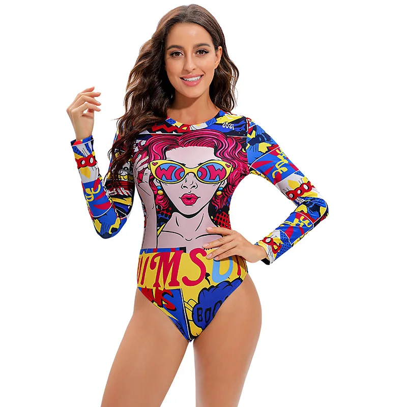 

Sexy Swimwear Women Rashguard Long Sleeve Bikini Backless One Piece Swimsuit Surfing Beachwear 2022 Summer Swimwear Bodysuit May