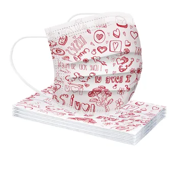 

Mascarillas10/50pc Adult Valentine's Day Printing Breathable Disposable Three-layer Non-woven Mask Personal Safe Breathable Mask