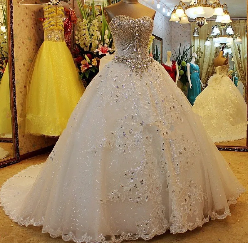 Sweetheart Princess Ball Gown Luxury Wedding Dress Plus Size Crystals