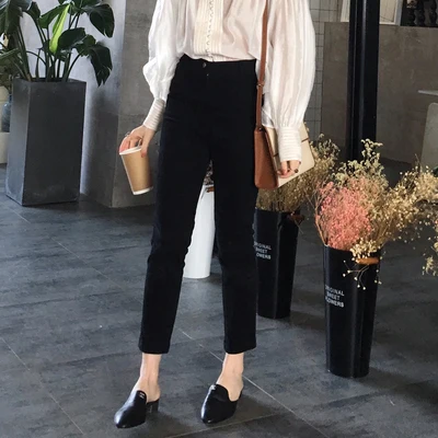 Casual High Waist Pencil Cotton Pants Women Solid Ankle-length Pants OL Elegant Female Summer Trousers - Цвет: Черный