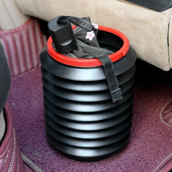 

2020 Black Round Car Trash Can Car Assessoires Vehicle-Mounted Container Multifunctional Foldable Trash Can 4L Auto Trash Bucket