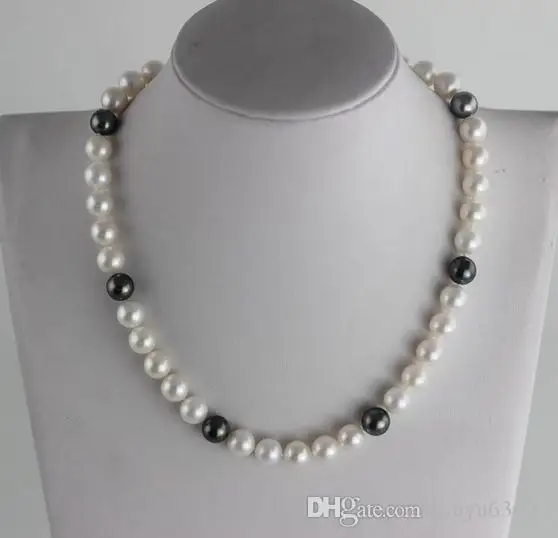 9-10 мм белый черный смешанный цвет Южное море натуральный жемчуг ожерелье 18 дюймов S925 серебро