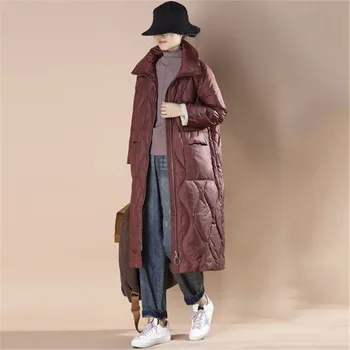 

2020 Winter New Korean Version The Loose Down Jacket Women Fashion Elegant White Duck Down Padded Coat Slim Warm Long Parkas 666