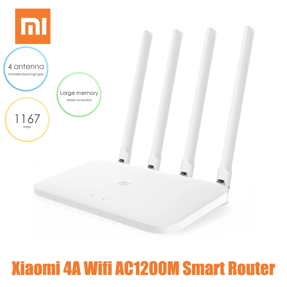 

Xiaomi 4A WiFi Router 2.4GHz 5GHz Dual-band AC1200M Smart Router Double heat sink 16MB ROM + 128MB IPv6 Smart Control