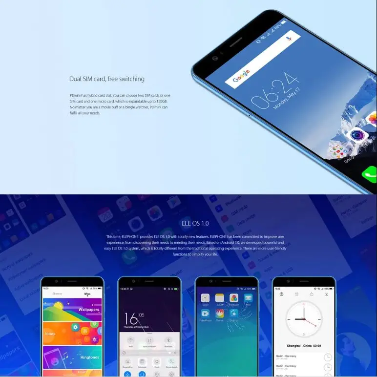 Мобильный телефон ELEPHONE P8 mini, 4G, 4 Гб ОЗУ, 64 Гб ПЗУ, Восьмиядерный процессор MTK6750T, Android 7,0, 5,0 МП, отпечаток пальца, ID, дюймов, мобильный телефон
