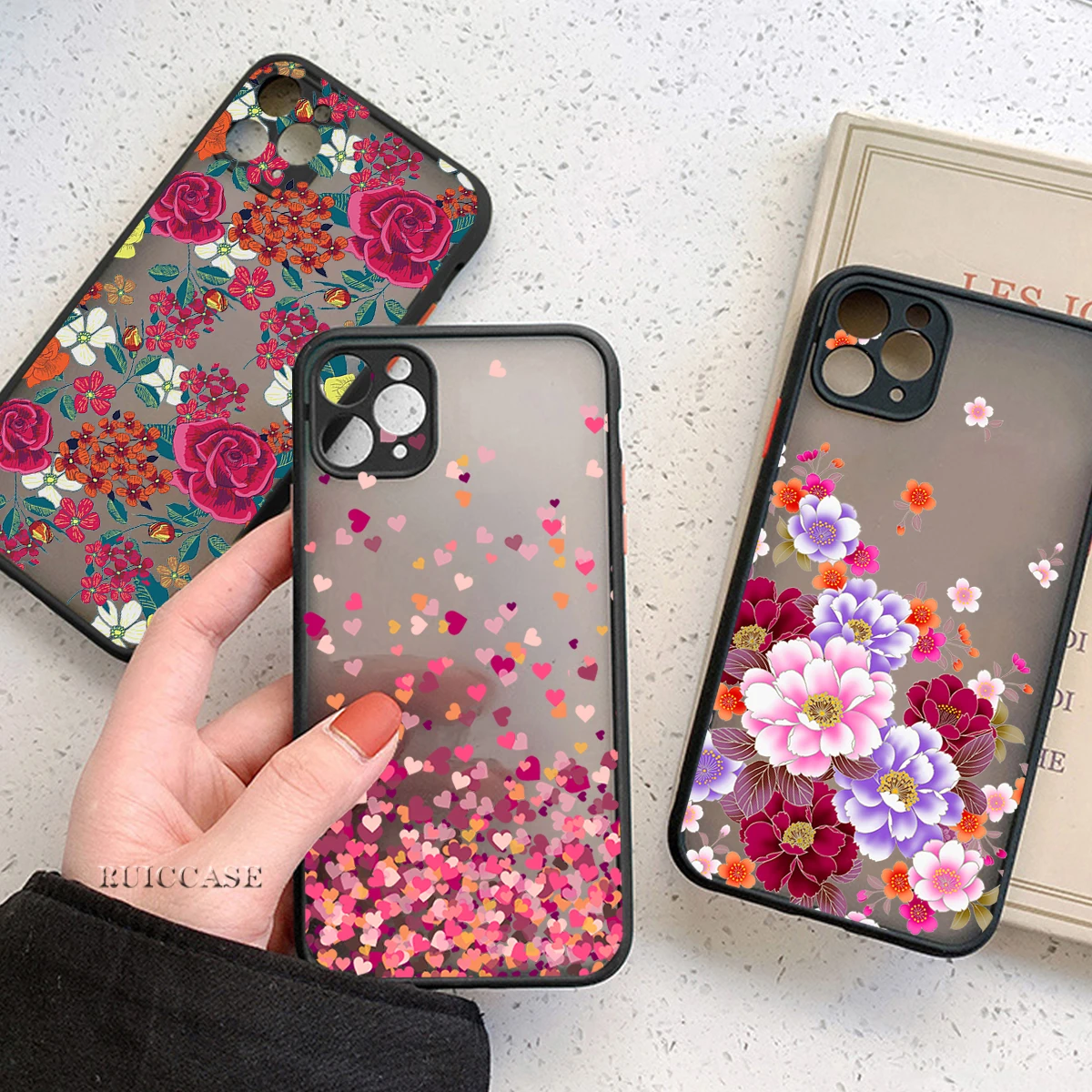 For iPhone 11 12 13 Pro XS Max X XR 7 8 Plus 13Mini Flower Camera Protection Case Rose Floral Soft Bumper Matte Hard Cover | Мобильные