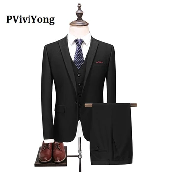 

PViviYong brand 2019 high quality suit men banquet leisure Business Suit Three-piece (Jackets + Vest + Pants) 6655