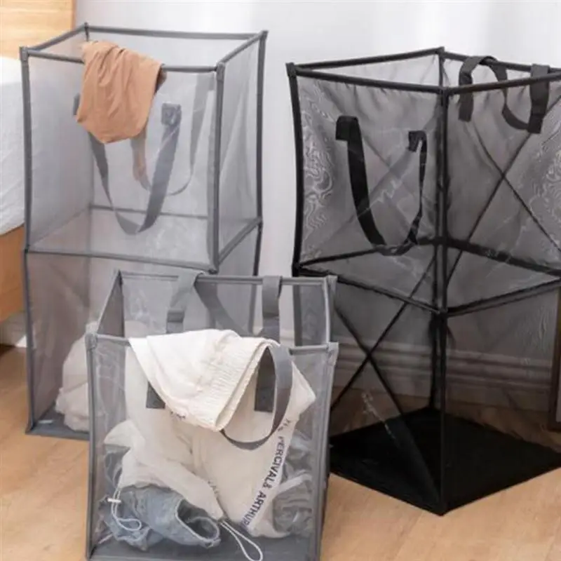 

Foldable Clothing Storage Basket Mesh Toys Storage Container Space Saving Storage Organizer for Home Bathroom