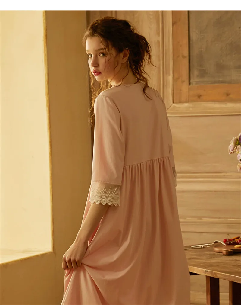 Элегантная открытая кружевная женская ночная одежда с v-образным вырезом в стиле пэчворк, домашняя одежда, белое хлопковое ночное белье, винтажная ночная рубашка, халат T489
