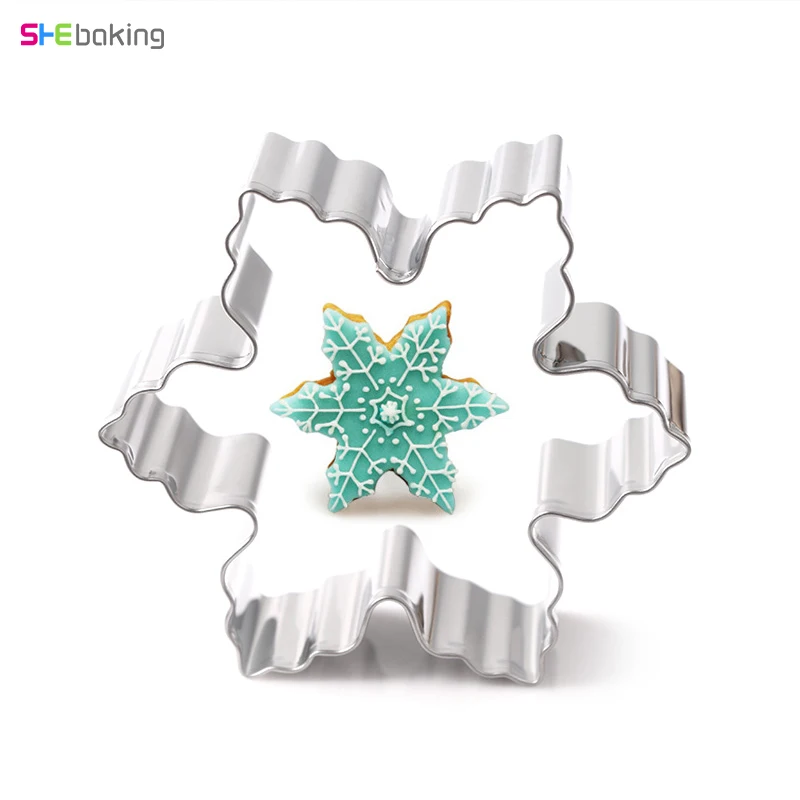 Shebaking Christmas Snowflake Cookie Cutter Mold 3d Stainless Steel Pastry Biscuit Tool Fondant Cake Baking Decoration Mold