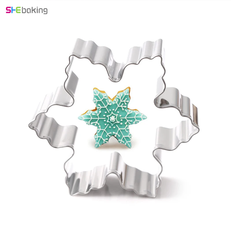 

Shebaking Christmas Snowflake Cookie Cutter Mold 3d Stainless Steel Pastry Biscuit Tool Fondant Cake Baking Decoration Mold