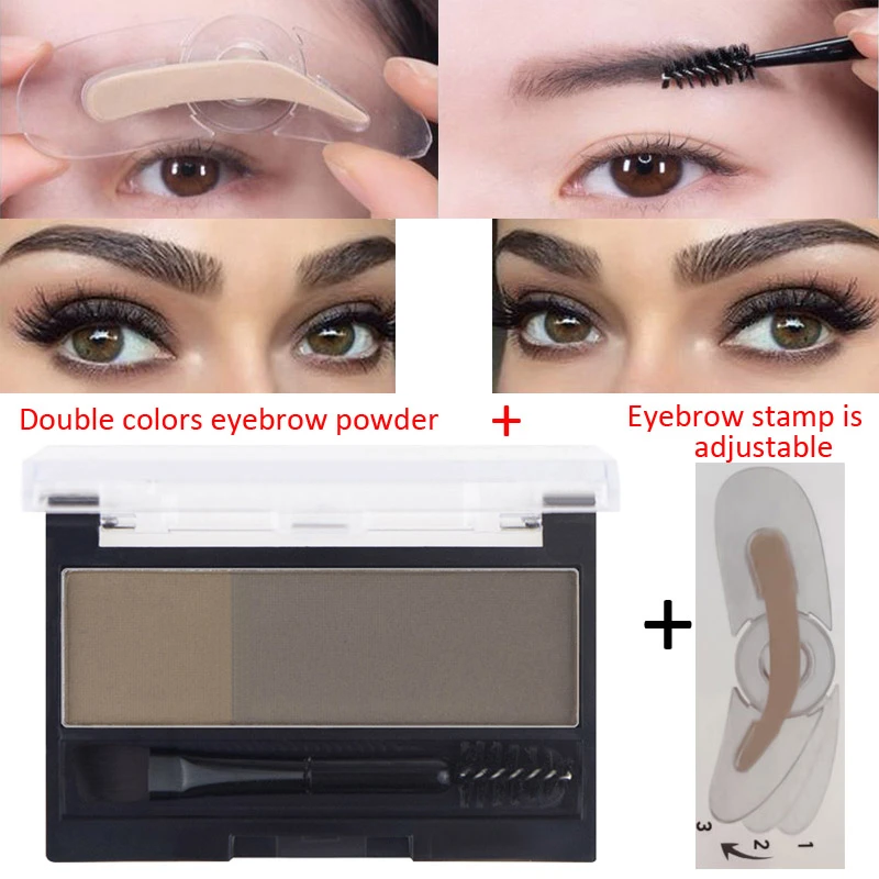2 Colors Eyebrow Enhancers Powder Makeup Palette Adjustable Eyebrow Stamp with Eye Brow Brush Waterproof Natural Brows Cosmetics 2 Colors Eyebrow Enhancers Powder Makeup Palette Adjustable Eyebrow Stamp with Eye Brow Brush Waterproof Natural Brows Cosmetics