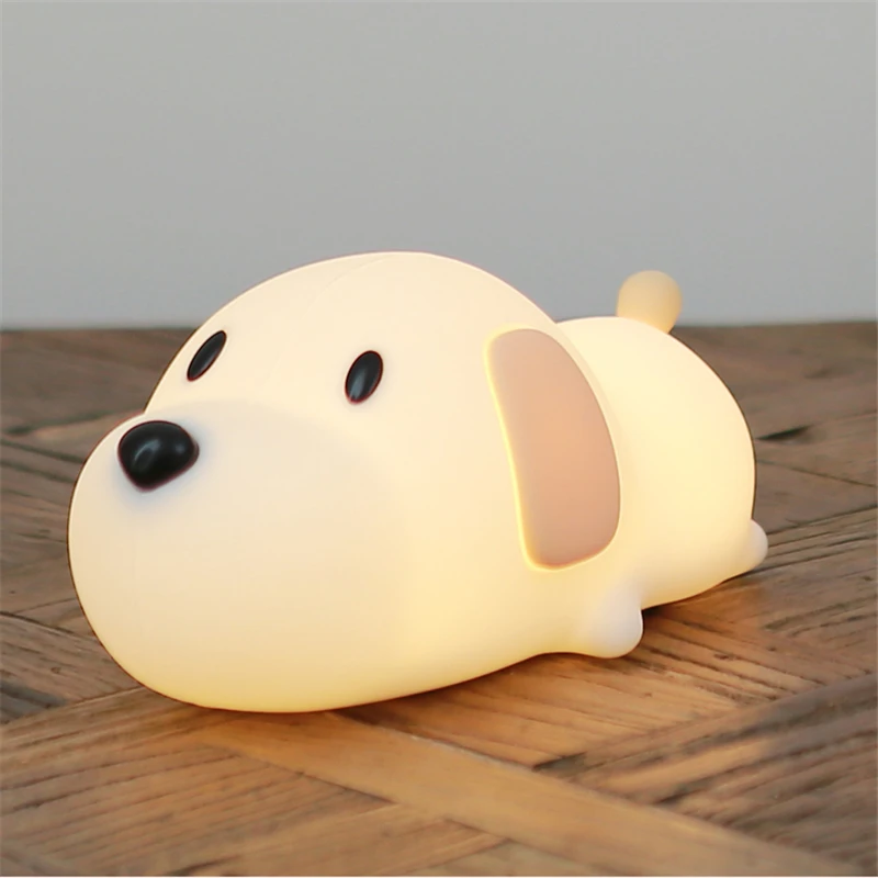 Silicone Dog LED Night Light Touch Sensor Dimmable Timer Puppy Lamp USB Recharge 