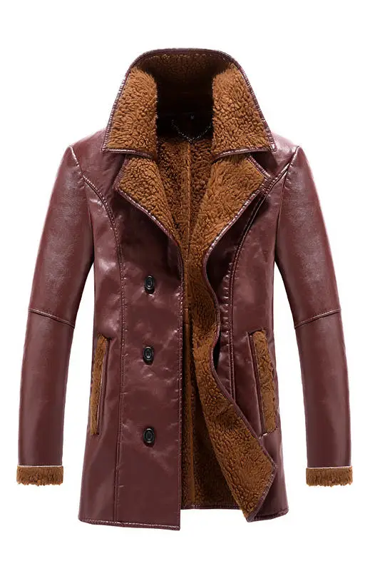 M-4XL, мужское пальто из искусственной кожи, куртки, теплый воротник с лацканами, длинная парка с меховой подкладкой, N030