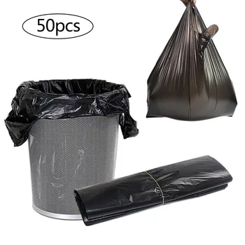

1 Roll/50pcs Disposable Thicken Garbage Bag Trash Can Vest Type Rubbish Bags Kitchen Waste Bag Black Privacy Plastic Trash Bags