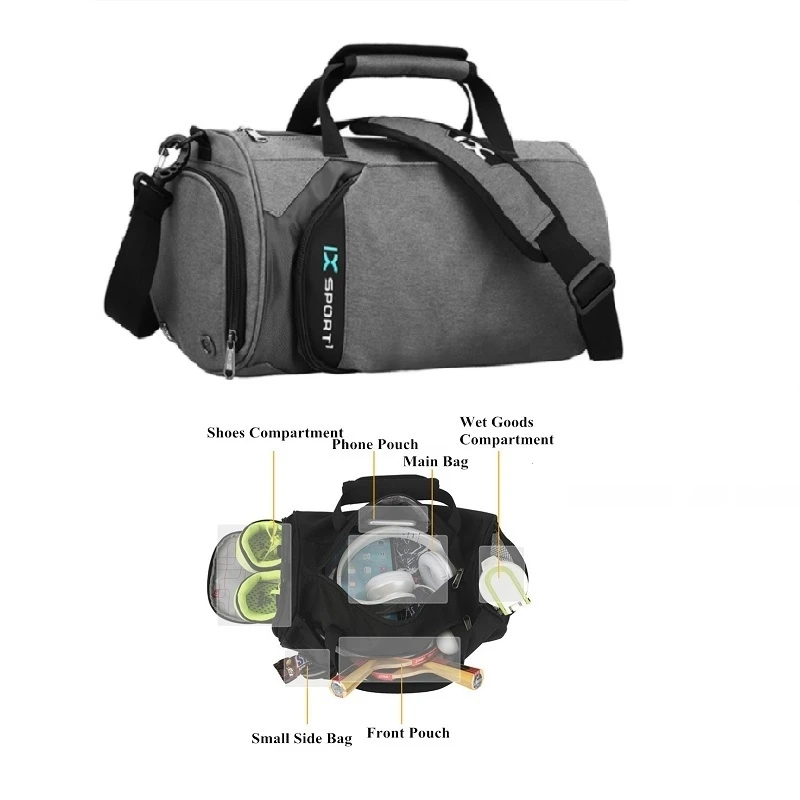 Bolsas de gimnasio impermeables para hombre, separación de ropa seca y húmeda, cilindro de gran capacidad, bolso de hombro deportivo para Yoga, bolso de viaje