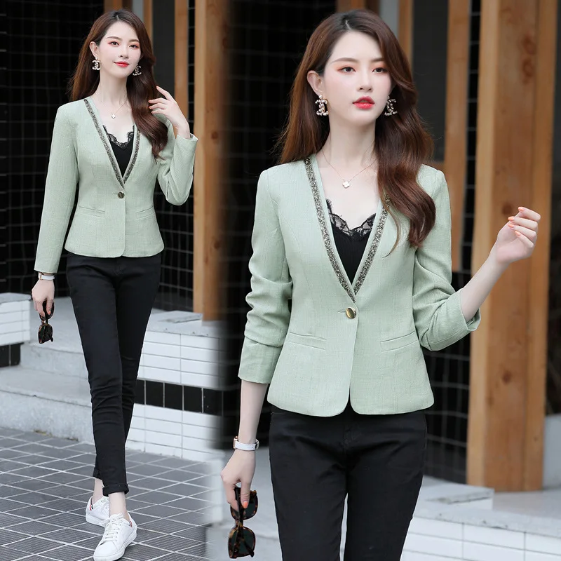 

Slim Fit Small Suit Women's 2019 Autumn Clothing New Style Fashion Elegant Versatile Solid Color Joint One-Button Suit Coat Wome
