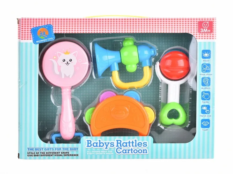 

Newborns Hand Rattle 4-Piece Set Baby 0-3-Year-Old Early Education Teether Rattle Educational Infant Rattle Toy