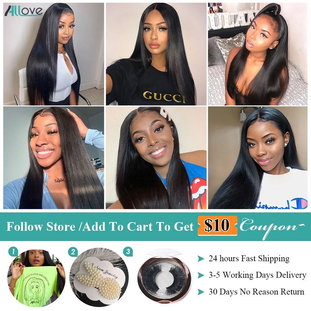 Allove Bone Straight Lace Front Human Hair Wigs 4x4 Closure Wig 13x6x1 Brazilian Straight Lace Front Wig 13x4 Lace Frontal Wig