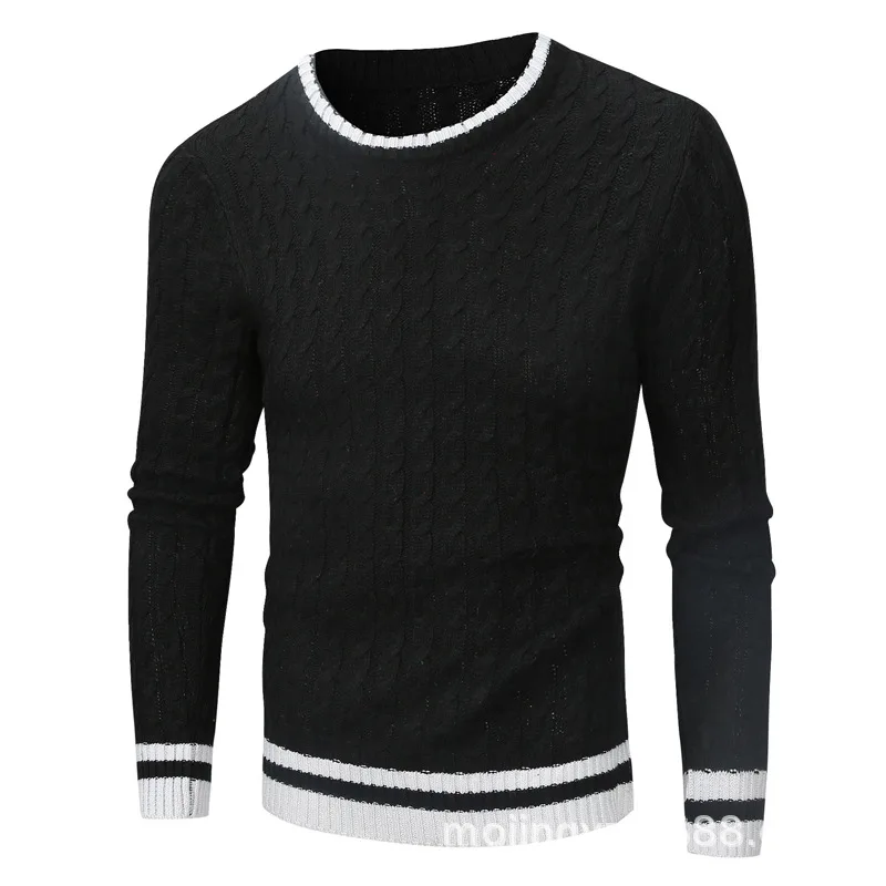 Men Wool Knitted Strip Sleeves Pullover Sweaters - Image 2