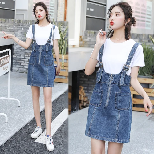 Denim Two Piece Set Top And Skirt Suspender Jean Suit Korean Women 2 Sets Clothing With Skirts Ensemble Femme Deux Pieces |