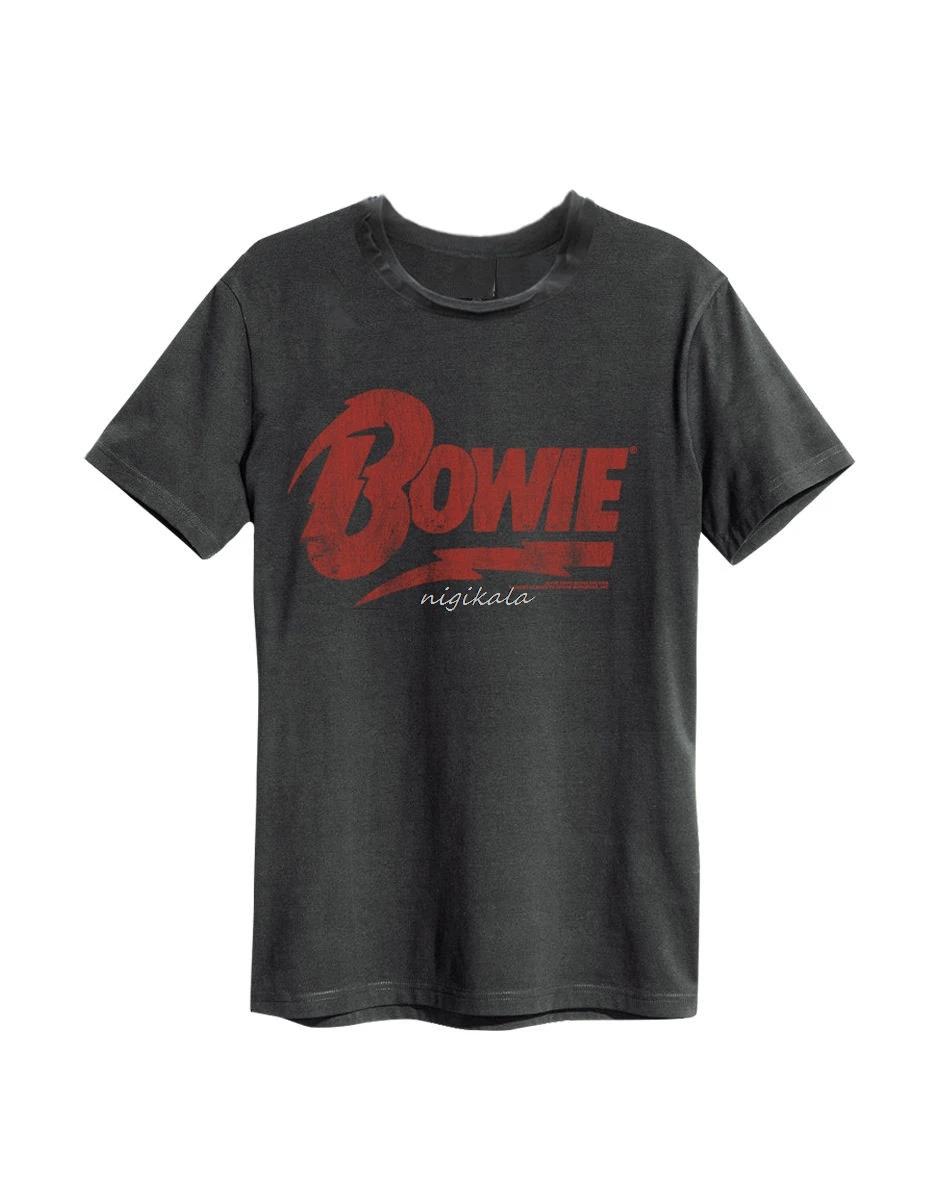

AMPLIFIED DAVID BOWIE LOGO MENS CHARCOAL T - SHIRT discout hot new fashion t shirt top free shipping officia