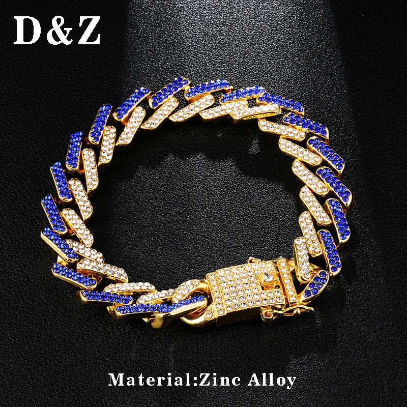 D&Z Мужская мода льдом Красочные Стразы Майами КУБИНСКИЙ звено цепи браслет Для мужчин Для женщин аксессуары в стиле хип-хоп