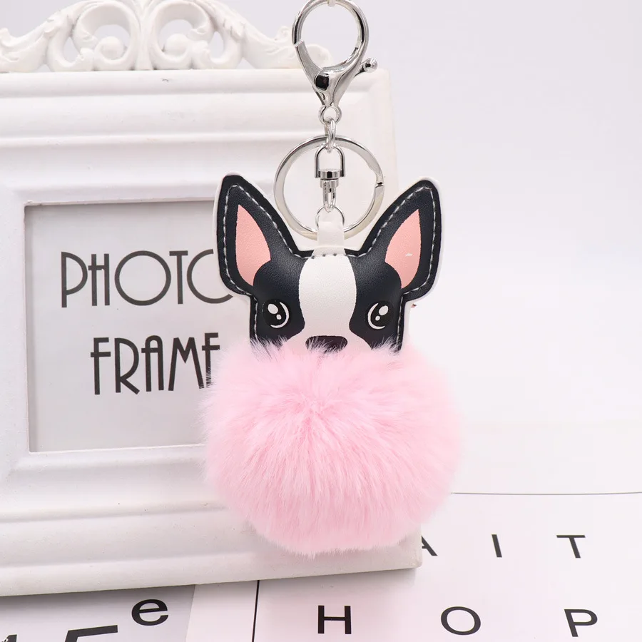 porte-cl-s-bouledogue-fran-ais-boule-de-fourrure-de-lapin-moelleux