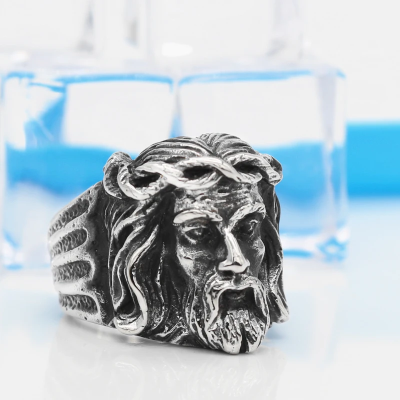 KLDY 316L Stainless Steel Religious Ring gold Jesus Punk Men's Rings