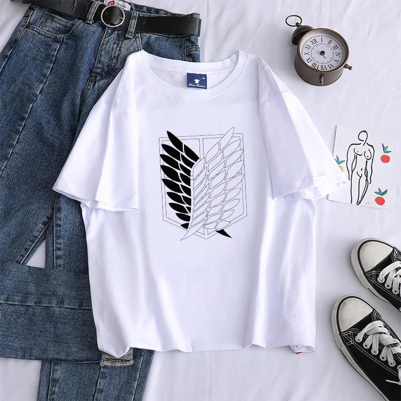 Camisetas holgadas de manga corta para mujer, blusas con diseño de logotipo de ataque de dibujos animados Kawaii en Titán, Tops con estampados informales con cuello redondo