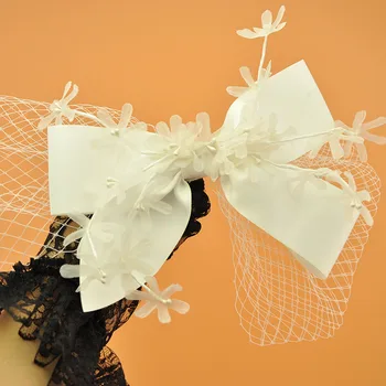 

2019 Brand White Big Bow Hair Clip For Bride Wedding Silk Flower Veil Fascinator Hair Accessories Ladies Cocktail Prom Headdress