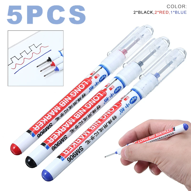 

New 5Pcs Long Head Markers Woodworking Decoration Multi-Purpose Deep Hole Pens For Marking Wood And Metal Processing