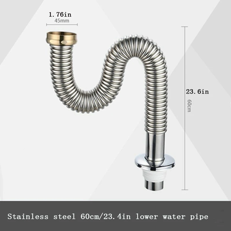 Кухонная раковина очиститель воды одинарная мойка длинная сливная труба Раковина Нержавеющая Стальная водопроводная труба анти-мышь укуса аксессуары для раковины - Цвет: 2pcs-23.6in-A