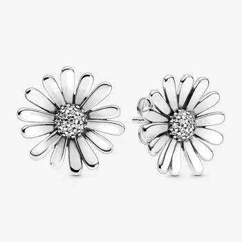 

2020 Brand New 925 Sterling Silver Pave Daisy Flower Statement Stud Earrings for Women Unique Design Jewelry Anniversary