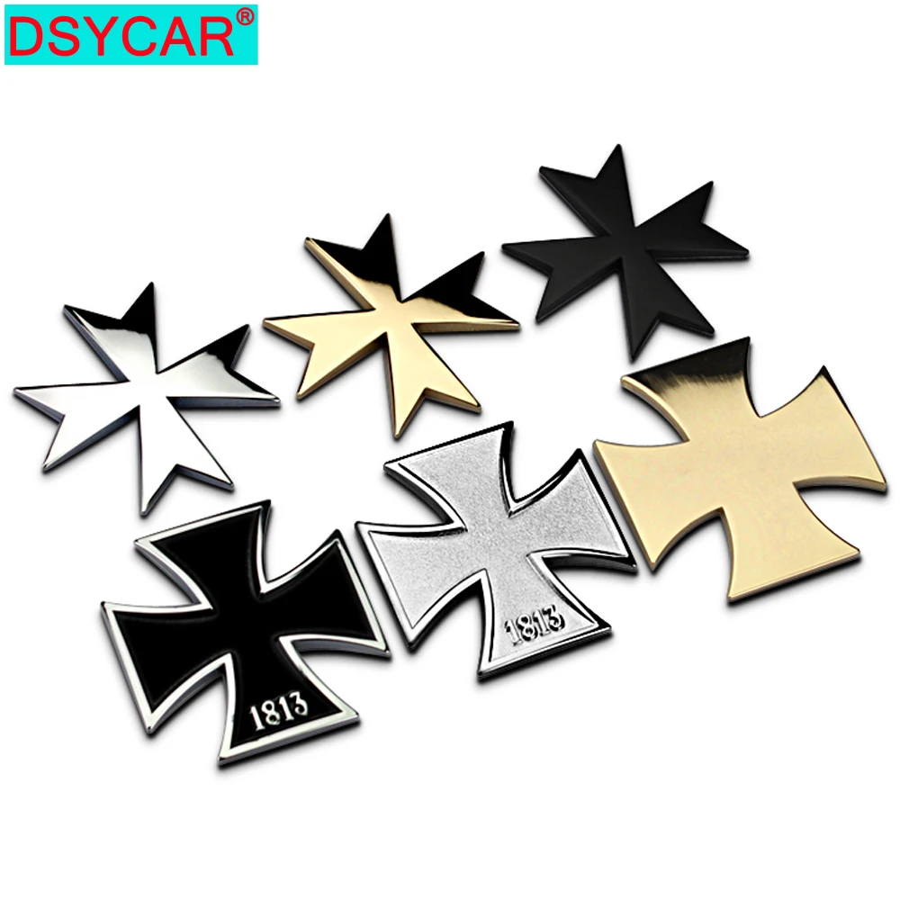 

DSYCAR 1Pcs 3D Car Stickers German 1813 Metal Cross for Car Shape Chrome Metal Cross Car Sticker Logo Decoration New