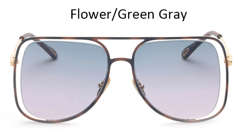 Flower Green Gray Женские солнцезащитные очки больших размеров, модные брендовые солнцезащитные очки pilot shadow для женщин, Роскошные Металлические солнцезащитные очки, женские пикантные очки в винтажном стиле - Цвет линз: Flower Green Gray