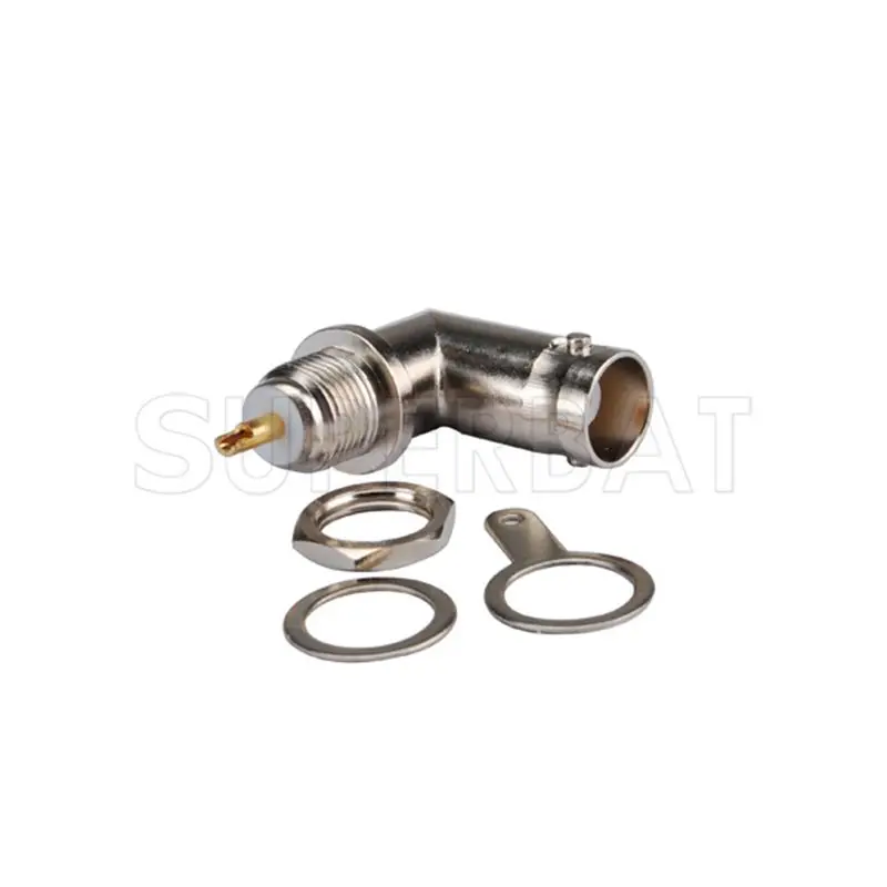 Superbat 10pcs BNC Panel Mount Female Bulkhead Right Angle with Solder Cup Connector for Electronic Components