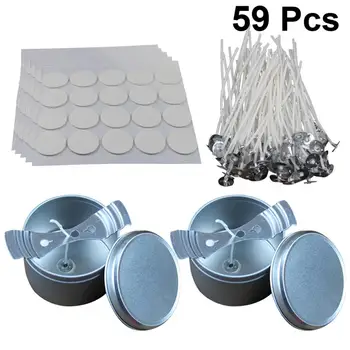 

59pcs Candle Making Kit DIY Handmade Candles Craft Tools Set (2 Fixators+5 Double Side Tapes+50 11cm Candle Wicks+2 Tin Boxes)