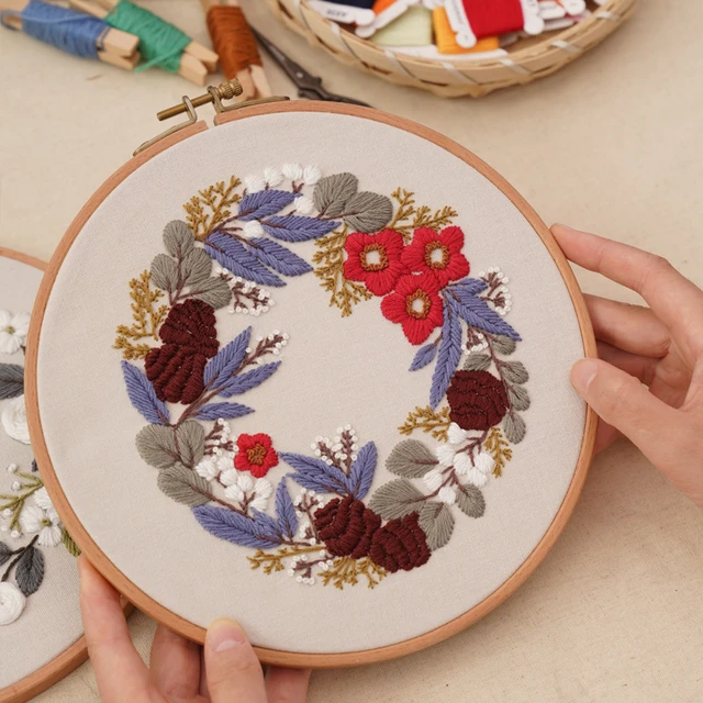 DIY Flower Embroidery Kit with Hoop for Beginner Cross Stitch Set  Needlework Sewing Art Handmade Craft Home Decor Wholesale