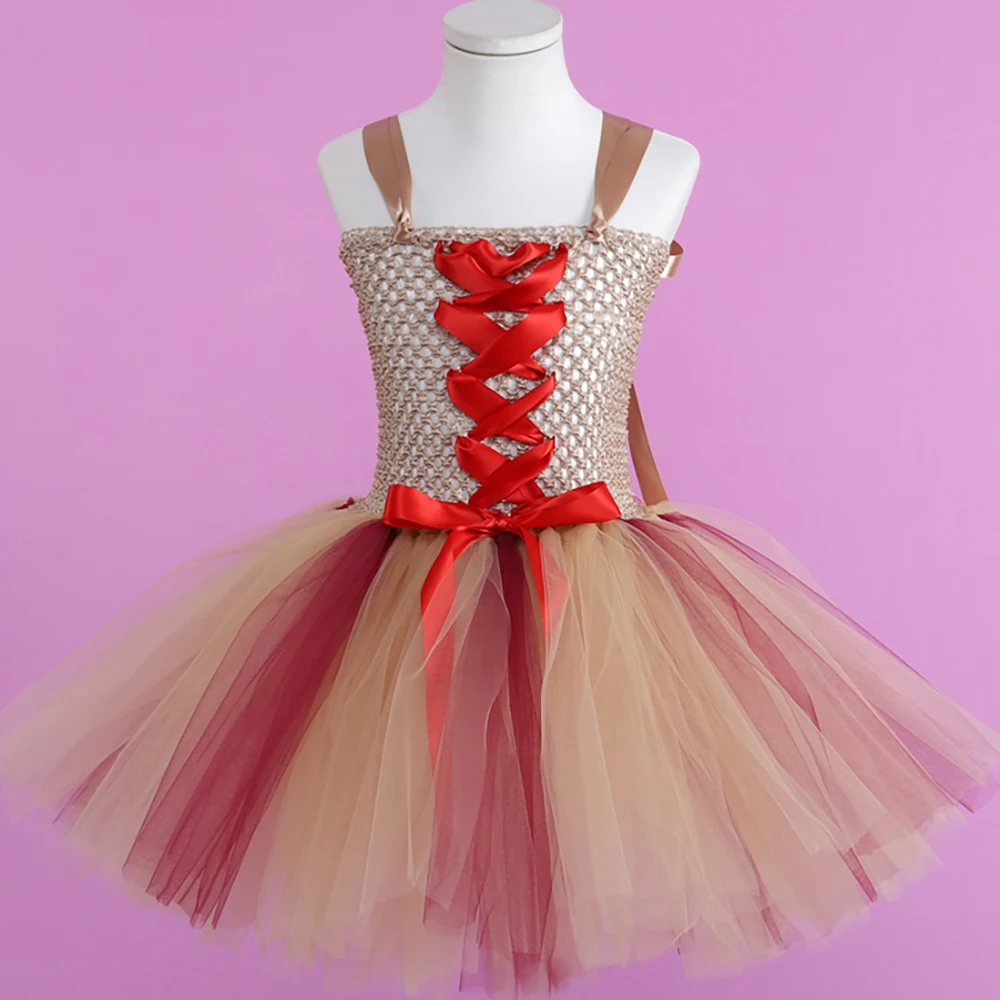

Brown DIY Kids Girls Tutu Dresses Vintage Princess Girls Birthday Party Costumes Handmade Tulle Tutu Dresses for Toddler Baby