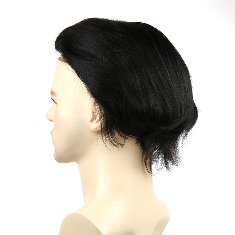 6 дюймов прямые мужские парики Frence Lace and PU Toupee Jet Black #1 бразильские натуральные