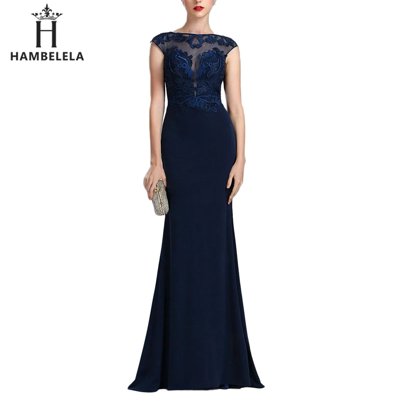 HAMBELELA Formal Evening Party Dresses 2020 New Mermaid O Neck Short Sleeve Lace Appliques Tulle Long Party Gowns Robe Soiree (7)