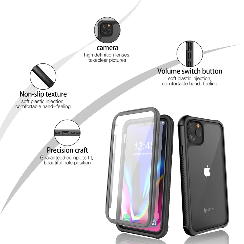 Чехол для телефона для iPhone 11 Pro Max 360 ° полная защита противоударный чехол для iPhone 11 Pro пылезащитный Мягкий ТПУ бампер Броня