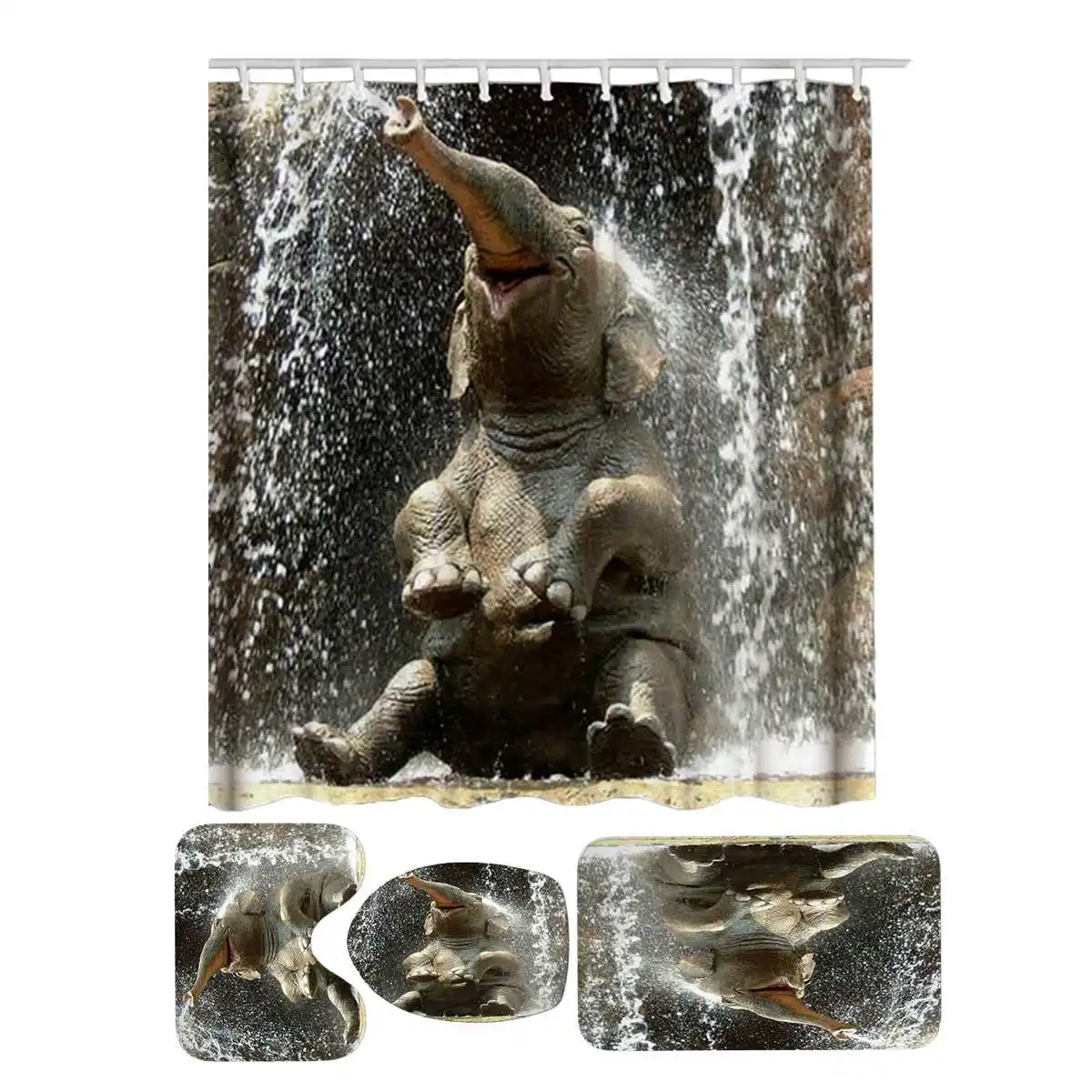 180x180 см Животные Слон занавески для душа 3D печать ткань ванная комната шторы Набор ковриков для ванной коврик для туалета украшение дома