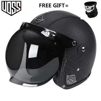 

PU leather Open Motorcycle Helmet Visor Vintage Open Face Motocross Scooter Leather Half Helmet Motorcycle Four season