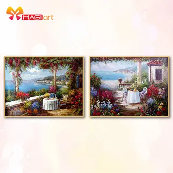 

Cross stitch kits Embroidery needlework sets 11CT water soluble canvas patterns 14CT Seaside scenery Garden House-NCMS080