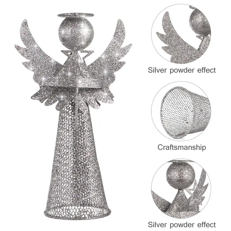Amosfun макушка для новогодней елки Ангел-тройка украшение фигурка ангела для праздничного домашнего орнамента(серебро
