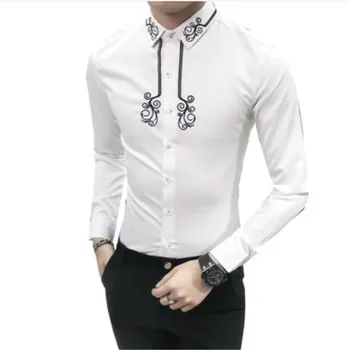 

Paisley Silver Embroider Shirt Men 2018 Autumn Luxury Palace Men Shir Vintage Wedding Prom Shirt Long Sleeve Camicia Uomo
