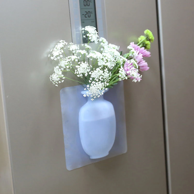 

Home Silicone Flower Vase Sticky Flower Pot Plants Container Wall Mounted Hanging Decorations For Home Offices